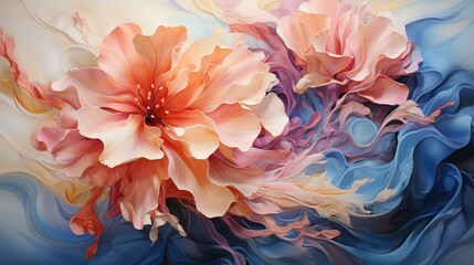 Poster - Abstract multi-colored colored flowers from light airy fabrics background. AI generated