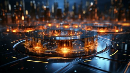 Poster - Futuristic computer microchips and microchips with processors and transistors for artificial intelligence. AI generated