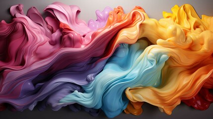 Poster - Abstract multi-colored color waves from paints and lines light airy fabrics background. AI generated