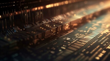 Poster - Computer futuristic boards with microchips energy chips and transistors on high tech computer abstract background. Data center, big data. AI generated