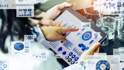 Aufkleber - Group of people analyzing data on tablet PC and digital paperwork concept.