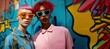 © Breezze - Two teenage girls with vibrant dyed hair posing in front of a graffiti wall, showcasing their authentic personalities through trendy hairstyles and pop colorism sunglasses
