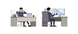 © yindee - Set of office man wear blue shirt with tie character vector design. Presentation in various action. People working in office planning, thinking and economic analysis on isolated white background.