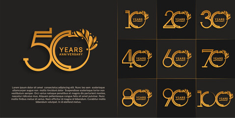 Wall Mural - set of anniversary logotype golden color and ornament for special celebration event