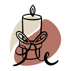 Doodle candle with ribbon. Church candle. Baptism. Wedding