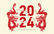 2024 Chinese new year, year of the dragon. Red Chinese dragon zodiac sign.