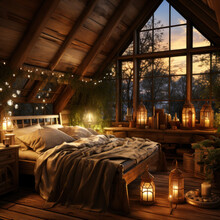 A Rustic Bedroom With A Canopy Bed Wooden
