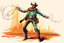 Cowboy Lasso Colorful Vintage Illustration