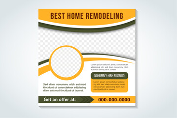 Poster - Real Estate Social Media Post and Web Banner. House square banners template, best home remodeling headline for Poster Vector Template. space for photo collage. orange and green colors on element
