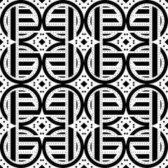 Poster - Abstract geometric pattern with staggered lines of segmented circles, squares. Monochrome repeatable background. Vector illustration in black and white color. square layout.