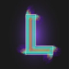 Letter L with a white frame and bright paint effect on a dark background, abstract. Vector illustration