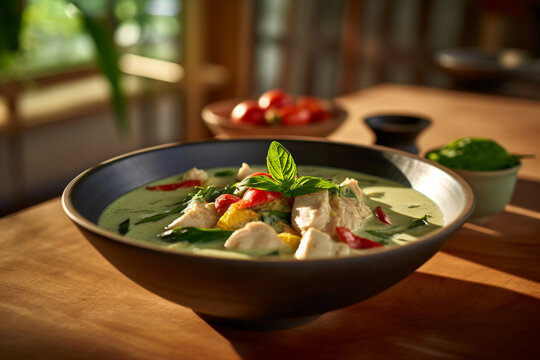 Wall Mural -  - Thai green curry or Gaeng Keow Wan on top of kitchen table Thailand food