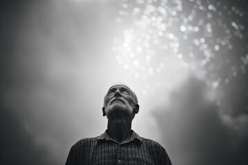 Wall Mural - Elderly man looking up at the night sky.