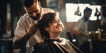 Man Hairdresser With Female Customer At Salon