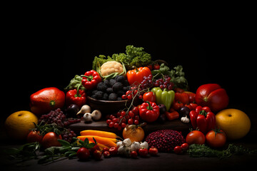 Poster - A colorful assortment of fresh fruits and vegetables, representing a balanced diet.  Generative AI technology.