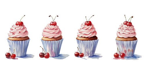 Wall Mural - Cupcakes, watercolor painting on white background.