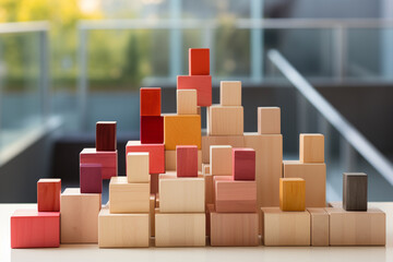 Leinwandbilder - Wooden cube block print screen person icon which link connection network for organisation structure social network and teamwork concept. Generative AI technology.