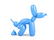 Blue balloon in the shape of pooping dog isolated on white. Clipping path included
