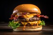 A burger with two patties, melted cheddar cheese, and crispy bacon. Generative AI