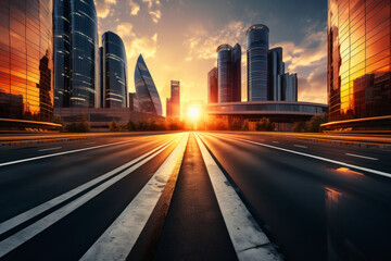 Wall Mural - empty road with city background