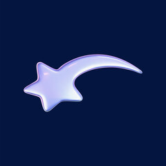 Wall Mural - 3d holographic falling or flying star in y2k futuristic style isolated on dark background. render 3d