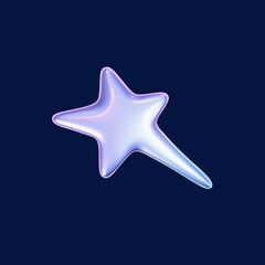 Wall Mural - 3d holographic falling or flying star in y2k futuristic style isolated on dark background. render 3d