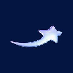 Wall Mural - 3d holographic falling or flying star in y2k futuristic style isolated on dark background. render 3d