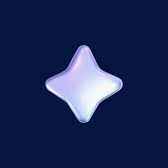 Wall Mural - 3d holographic star in y2k futuristic style isolated on dark background. render 3d cyber chrome gala