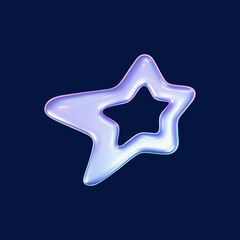 Wall Mural - 3d holographic outline star in y2k futuristic style isolated on dark background. render 3d cyber chr