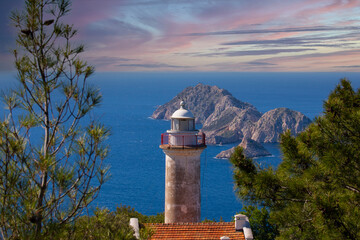 Wall Mural - Gelidonya lighthouse, just like a hidden paradise located between Adrasan and Kumluca, is one of the locations where green and blue suit each other the most on the Lycian way for hikers and trekkers.