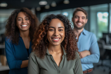 Wall Mural - Portrait of group of business people smiling and standing in the workplace with a team of colleagues