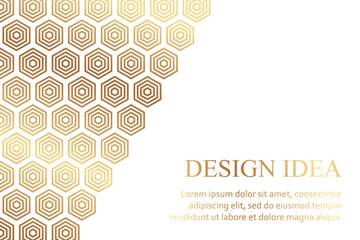 Wall Mural - Modern geometric luxury white background for business or presentation or greeting cards with golden honeycombs or hexagons.