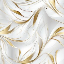 A White And Gold Abstract Background With Waves. Digital Image. Seamless Pattern.