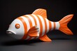 Orange and white fish with white stripes and one small fin, inspired by a popular cartoon fish character. Generative AI