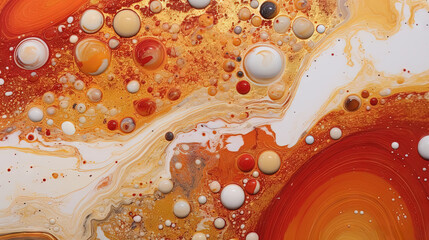 Poster - Abstract artistic background with orange marble and golden paint stains.