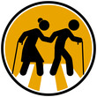 Elderly symbol. old people icon traffic sign. warning sign on yellow background.