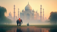 Elephant By The River Near The Taj Mahal