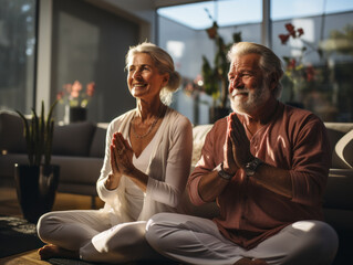 Wall Mural - senior couple doing yoga