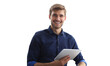 © ty - Attractive smiling man working on a tablet on a transparent background