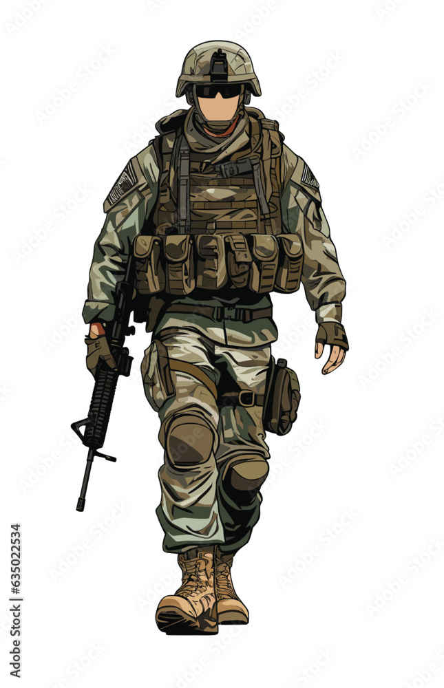 Illustration of an army soldier in a military uniform with Gun. Stock ...