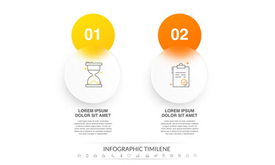 Modern vector minimalist infographic template composed of 2 circles and steps. Business design with marketing icons for two options