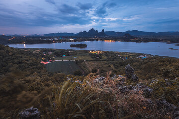 Wall Mural - Landscape of mountain and lake in sunset at Phu Sub Lek Reservoir viewpoint Lopburi Thailand