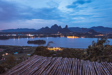 Wall Mural - Landscape of mountain and lake in sunset at Phu Sub Lek Reservoir viewpoint Lopburi Thailand