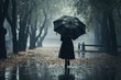 Leinwandbild Motiv Back Umbrella in the rain in vintage tone