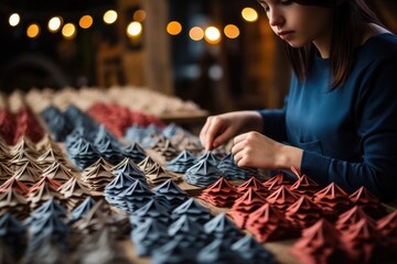 Wall Mural - Close-up of hands cutting out shapes for homemade gift  - stock photography concepts