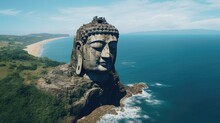 Giant Weathered Buddha Statue In A Rocky Cliff