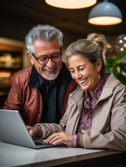 Wall Mural - senior couple using laptop at home