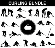 Curling Silhouette Bundle | Collection of Curling Players with Logo and Curling Equipment
