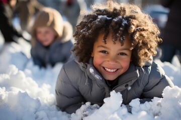 Kids making snow forts photo - stock photography concepts