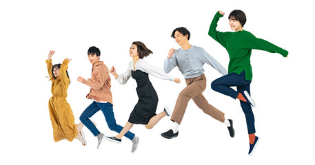 Poster - ジャンプする若者のグループ　Z世代　（1人ずつのPNG画像も販売しております。作成者リンクからPNGで検索してください）